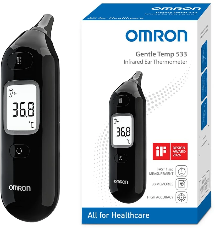 Omron bekontaktis ausinis termometras kūdikiams, vaikams ir suaugusiesiems Gentle Temp 533 MC-E533-EAZBK