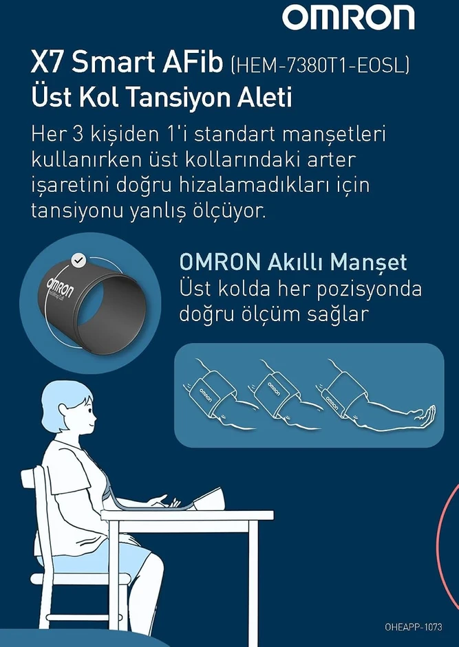 Omron žastinis kraujospūdžio matuoklis su AFib aptikimu ir Bluetooth HEM-7380T1-EOSL