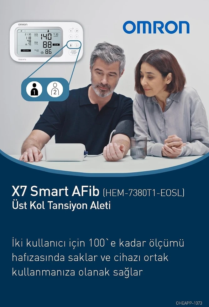 Omron žastinis kraujospūdžio matuoklis su AFib aptikimu ir Bluetooth HEM-7380T1-EOSL