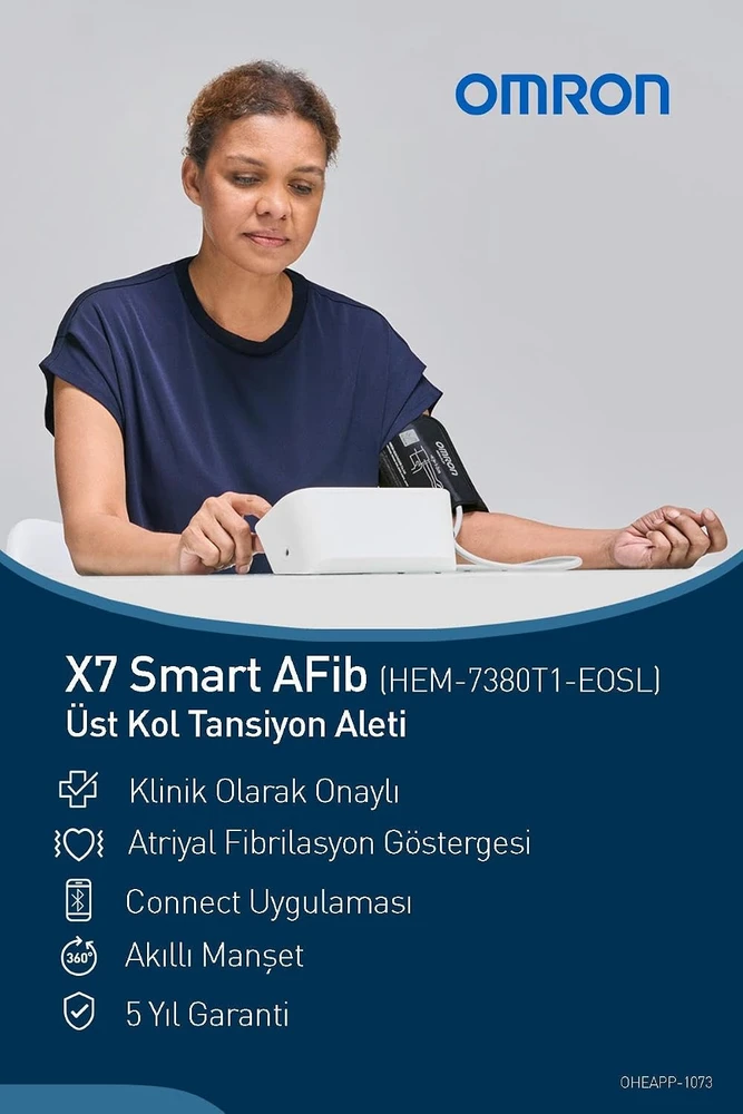 Omron žastinis kraujospūdžio matuoklis su AFib aptikimu ir Bluetooth HEM-7380T1-EOSL