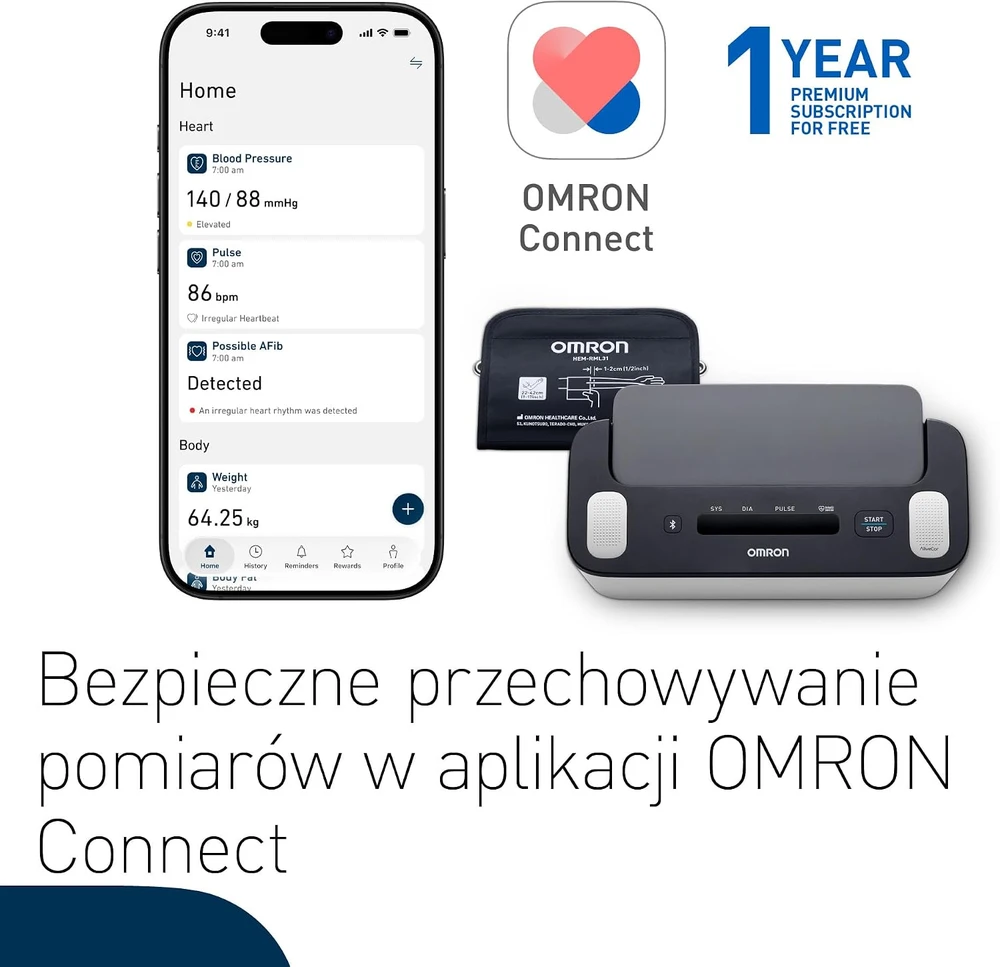 Kraujospūdžio matuoklis Omron Complete HEM-7530T-E3 EKG 2w1 BT baltai-juodas