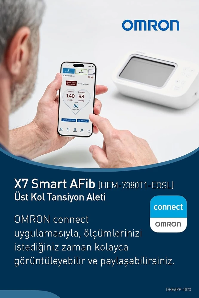 Omron žastinis kraujospūdžio matuoklis su AFib aptikimu ir Bluetooth HEM-7380T1-EOSL