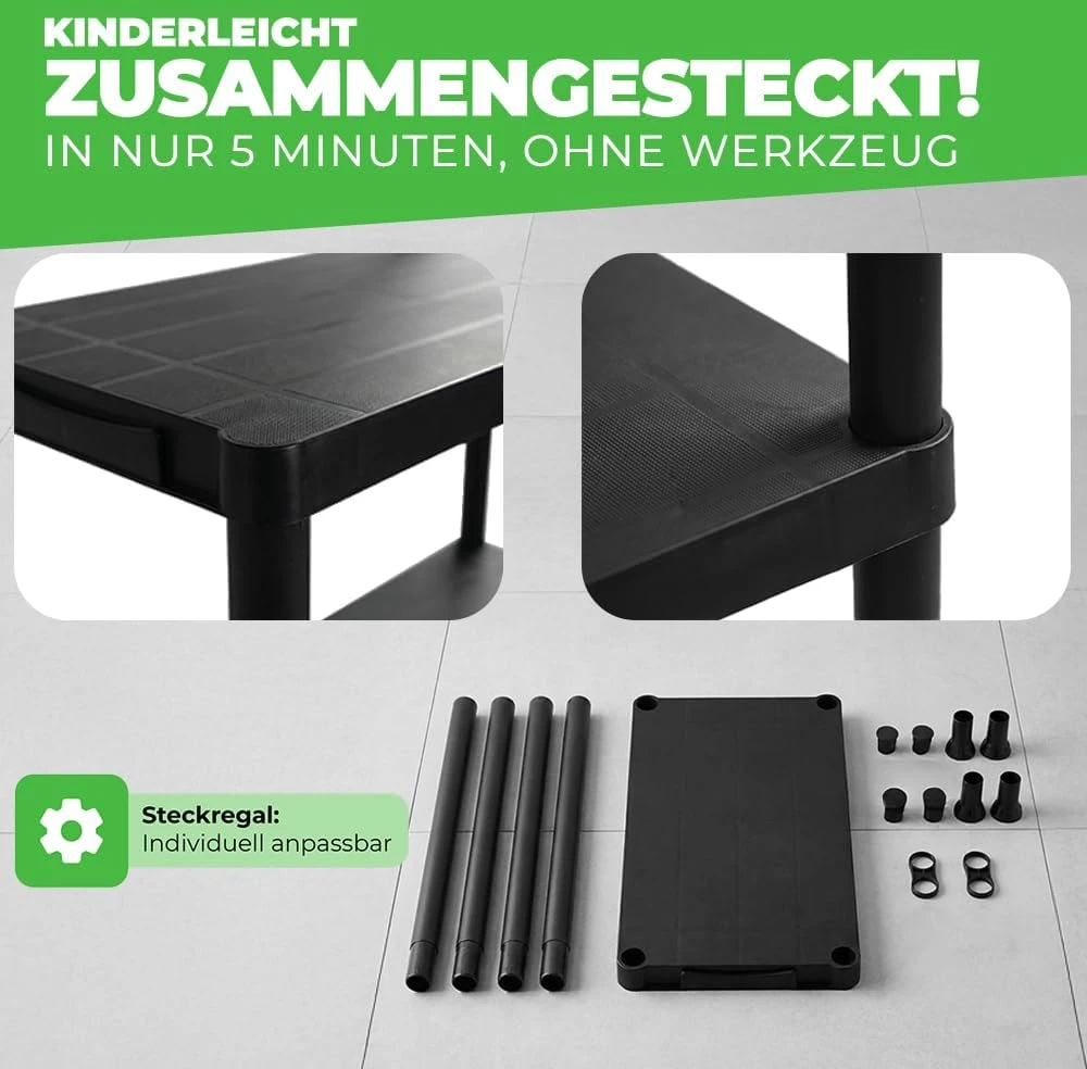 Ondis24 plastikinis sandėliavimo stelažų rinkinys, 2 vnt., 4 lentynos, 60 x 30 x 135 cm, 4250627032407