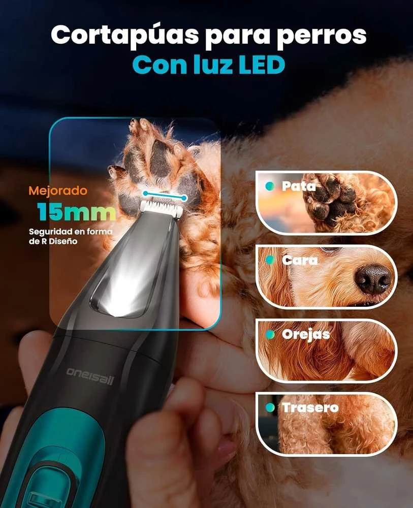 oneisall gyvūnų kirpimo mašinėlė su LED, 4-in-1, 2000 mAh, skirta šunims ir katėms, FC10