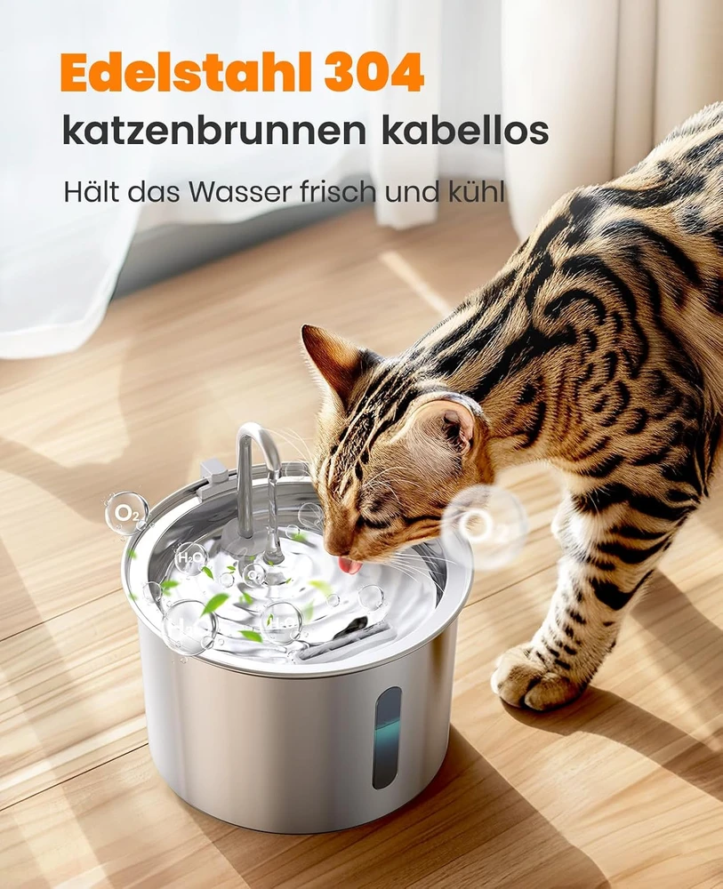 oneisall kačių geriamojo vandens fontanas iš nerūdijančiojo plieno, 2 l, LED, PWF-001