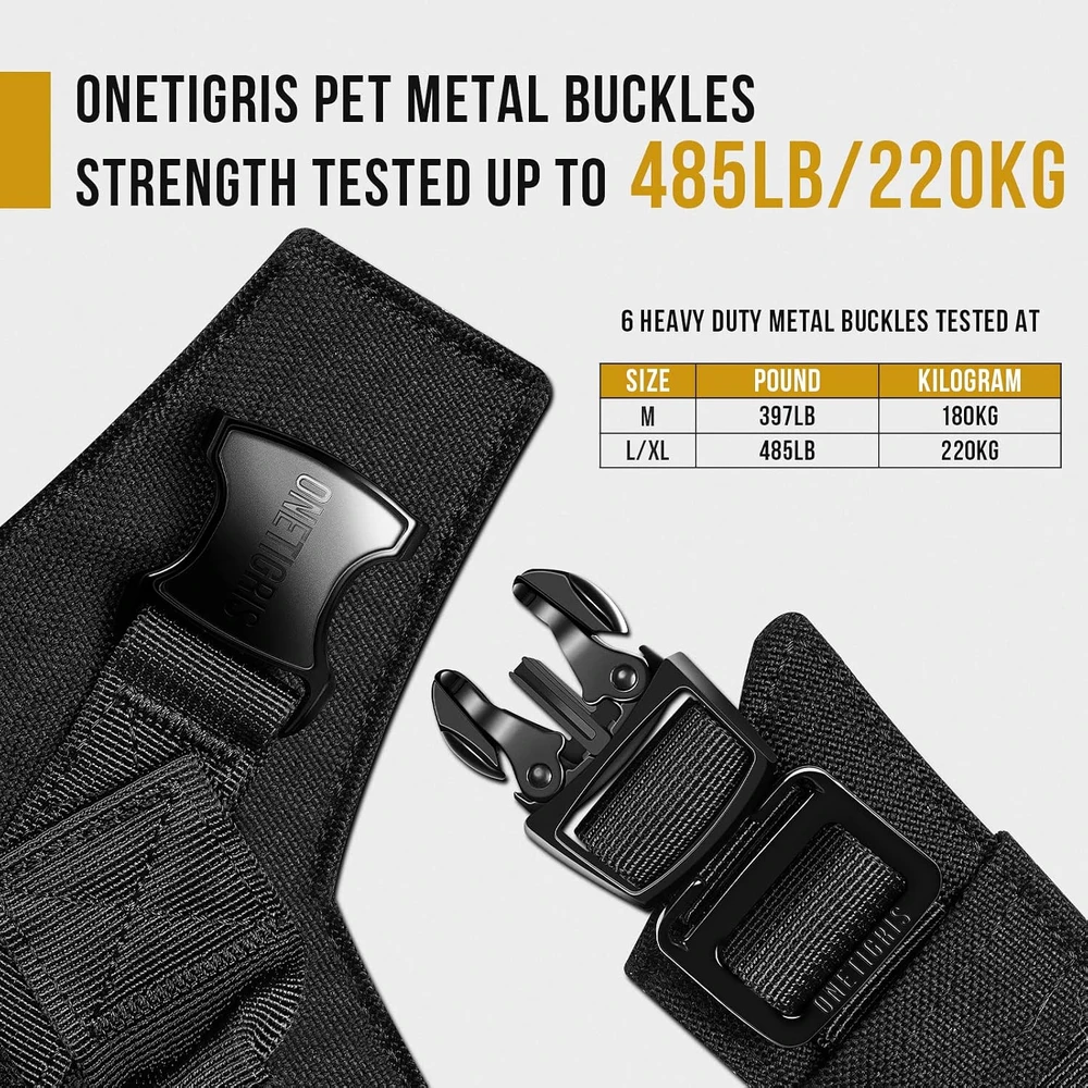 OneTigris taktinės šunų petnešos X-ARMOR, L dydžio, juodos, su MOLLE sistema