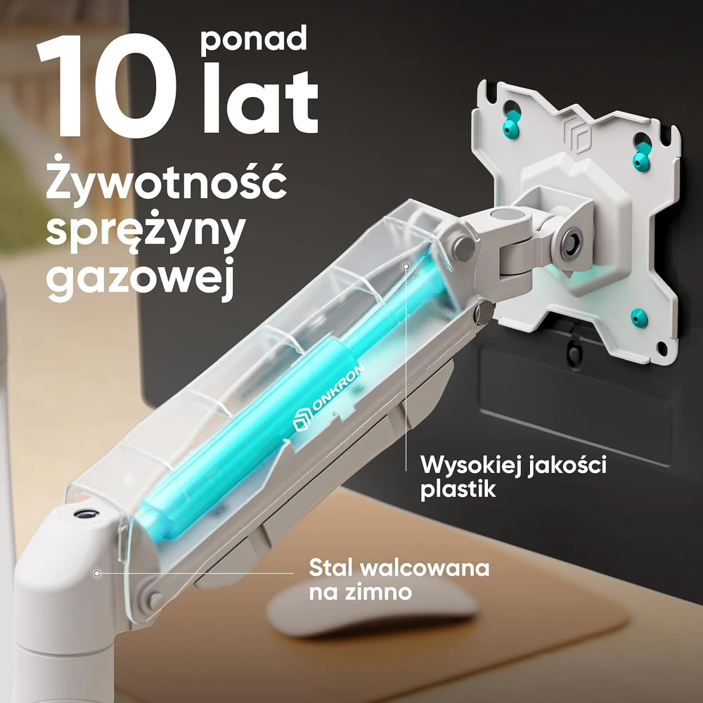 ONKRON G-160-W Pasukamas ir pakreipiamas stalo laikiklis dviem 13-32 colių monitoriams, maks. 8kg, su sukimosi funkcija, baltas