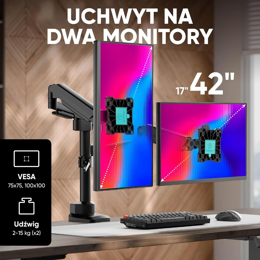 ONKRON dvigubas monitorių laikiklis 17–42 colių ekranams, iki 15 kg, VESA G140-B