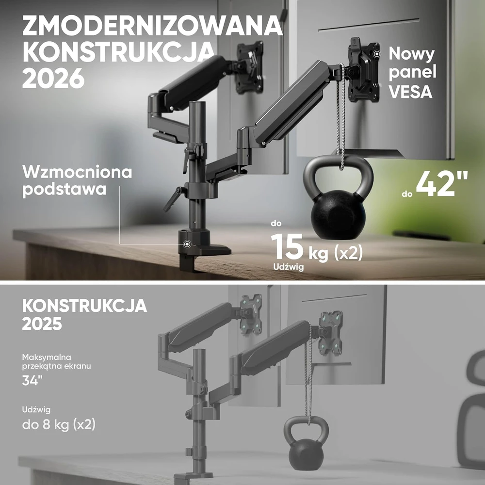 ONKRON dvigubas monitorių laikiklis 17–42 colių ekranams, iki 15 kg, VESA G140-B