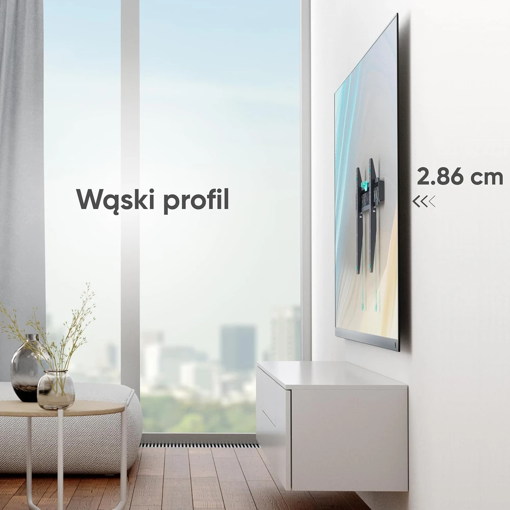ONKRON fiksuotas sieninis televizoriaus laikiklis 43–85 col., iki 68,2kg, VESA 75 × 75–600 × 400, FM6