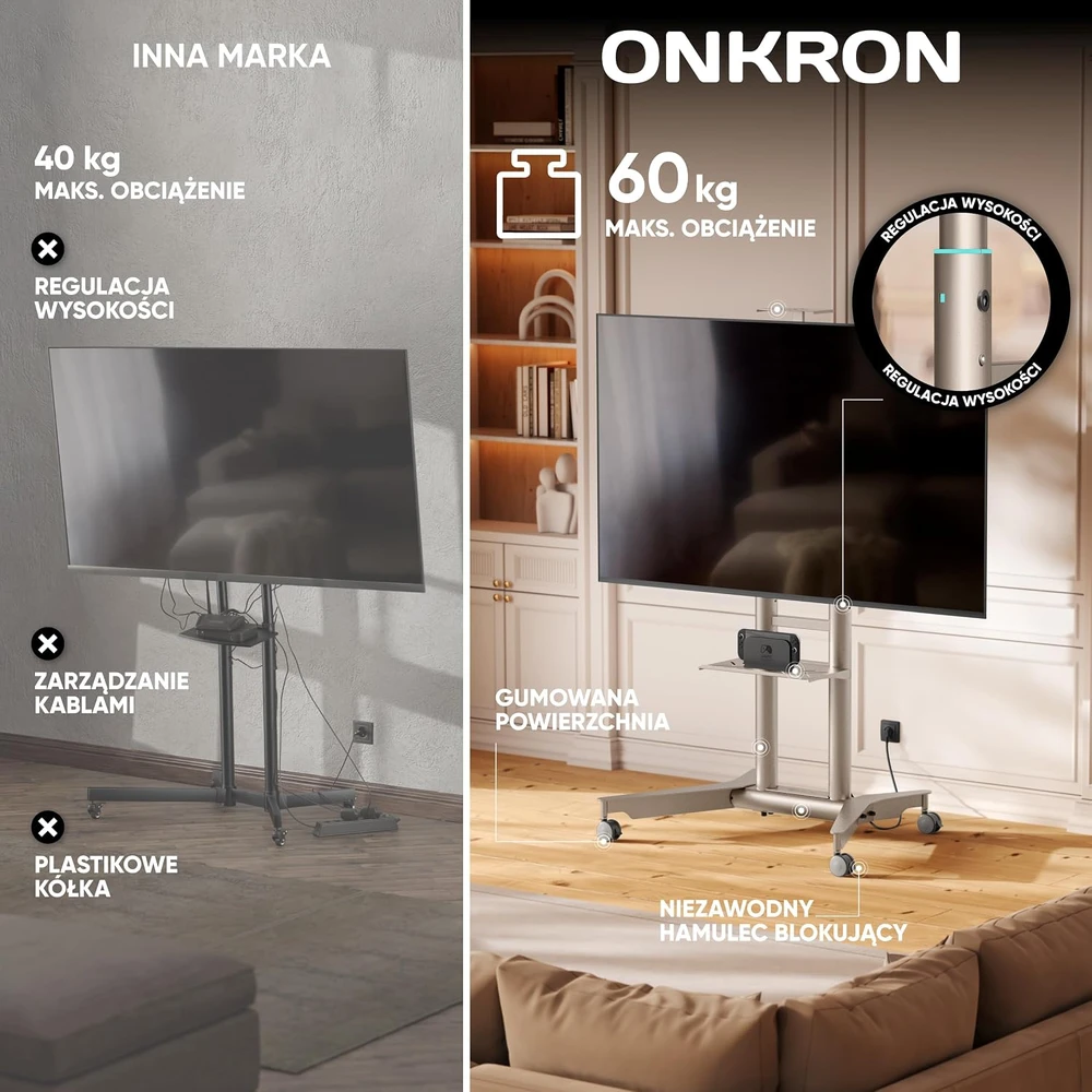 Laikiklis ONKRON mobilus televizoriaus stovas 32–75 col., iki 50 kg, VESA 600 × 400, TS1571-C