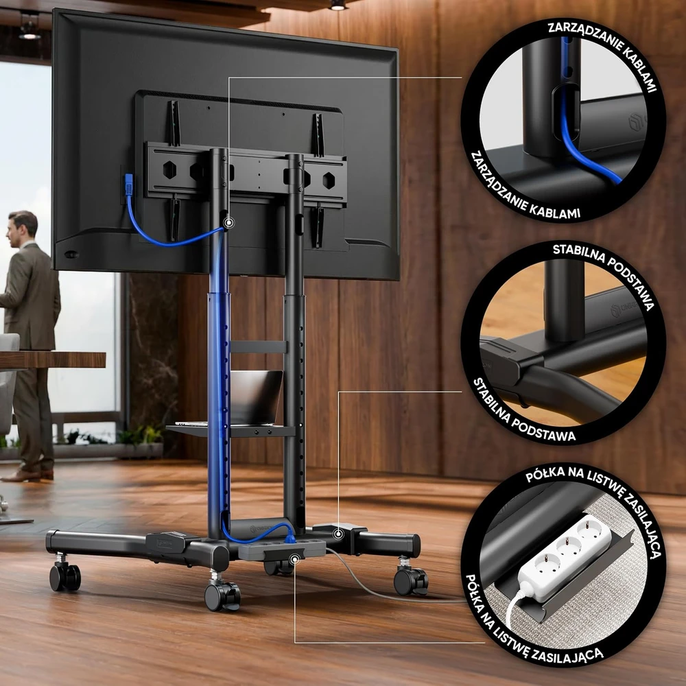 ONKRON mobilus televizoriaus stovas 43–75 col., iki 65 kg, VESA 600 × 400, TS1551-B