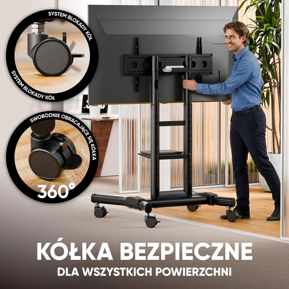 ONKRON mobilus televizoriaus stovas 43–75 col., iki 65 kg, VESA 600 × 400, TS1551-B