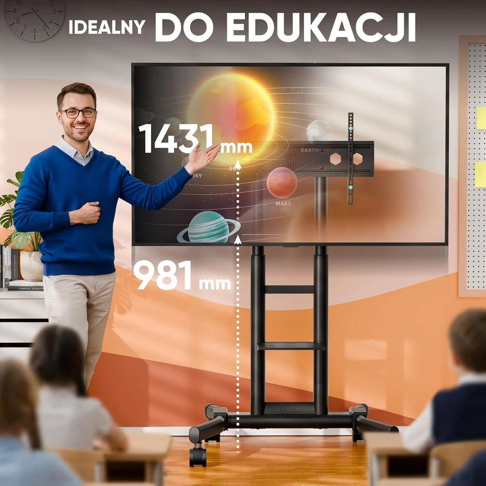 ONKRON mobilus televizoriaus stovas 43–75 col., iki 65 kg, VESA 600 × 400, TS1551-B