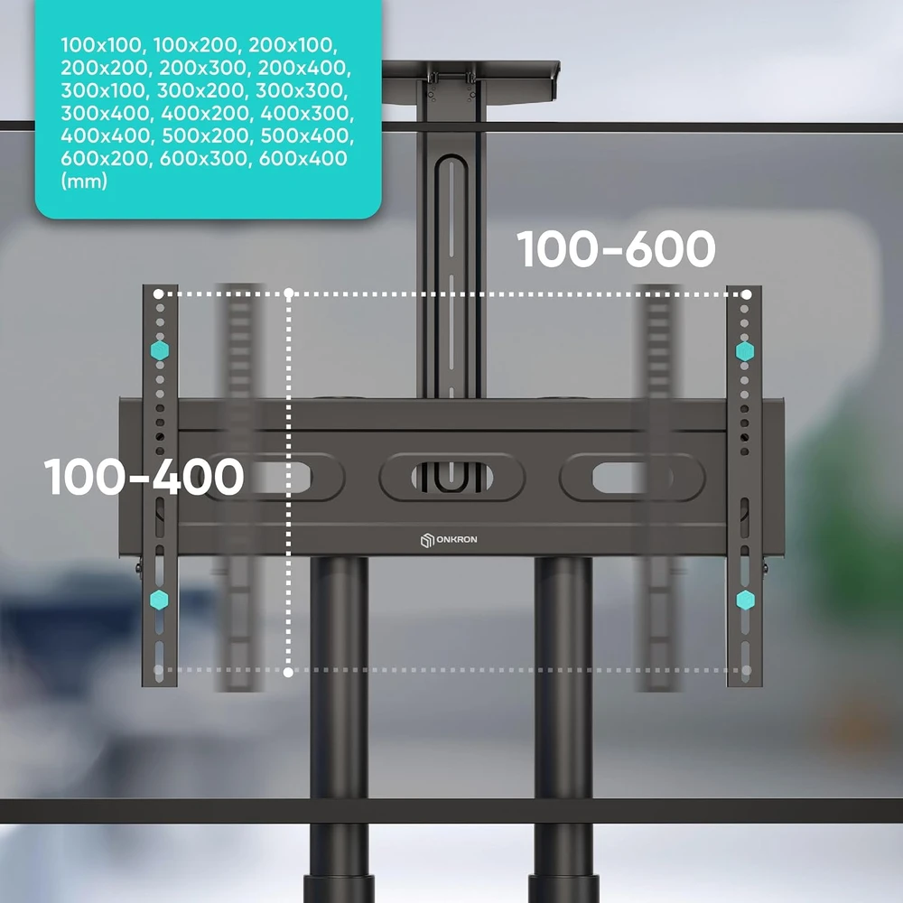 Laikiklis ONKRON mobilus televizoriaus stovas su ratukais 40–70 col., iki 45,5kg, VESA 600 × 400 TS1552-BLK-DE