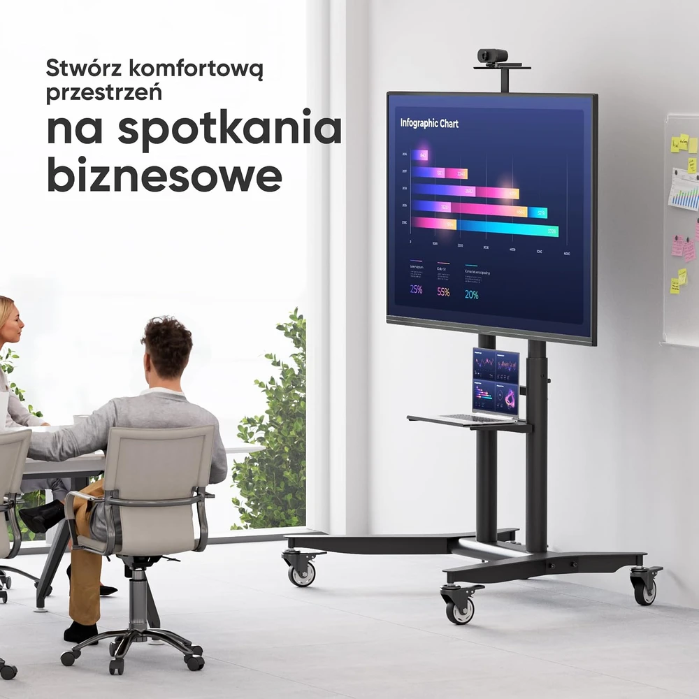 Laikiklis ONKRON mobilus televizoriaus stovas su ratukais 55–90 col., VESA 200 × 200–800 × 600, TS1871-B
