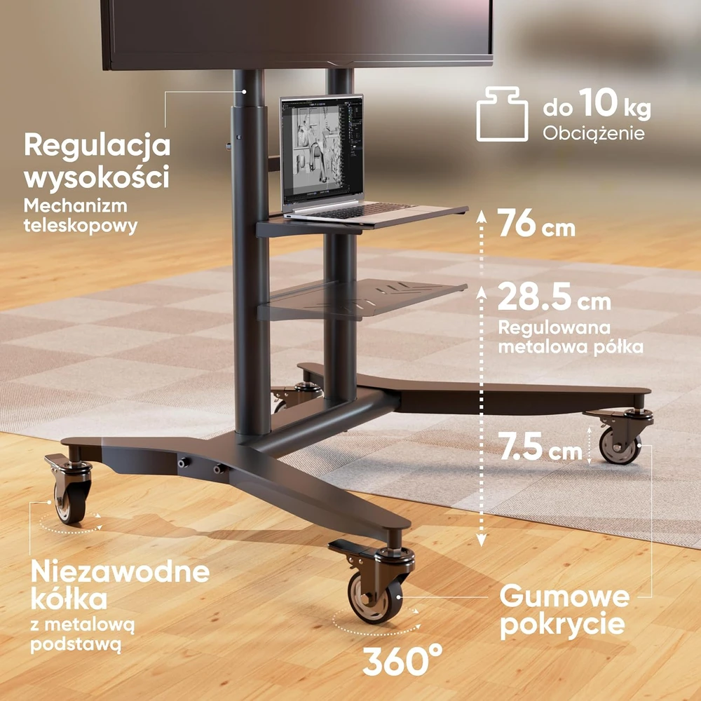 Laikiklis ONKRON mobilus televizoriaus stovas su ratukais 55–90 col., VESA 200 × 200–800 × 600, TS1871-B