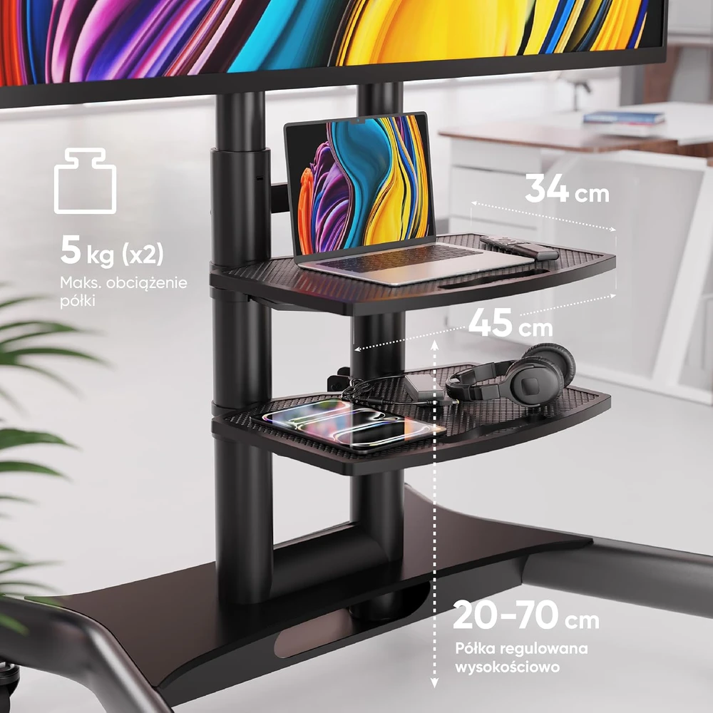 Laikiklis ONKRON mobilus televizoriaus stovas su ratukais 40–70 col., iki 45,5kg, VESA 600 × 400 TS1552-BLK-DE