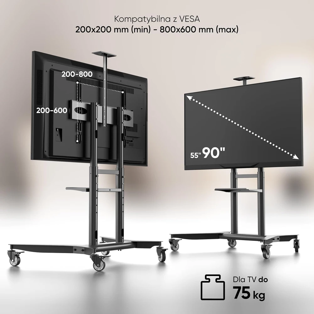 Laikiklis ONKRON mobilus televizoriaus stovas su ratukais 55–90 col., VESA 200 × 200–800 × 600, TS1871-B