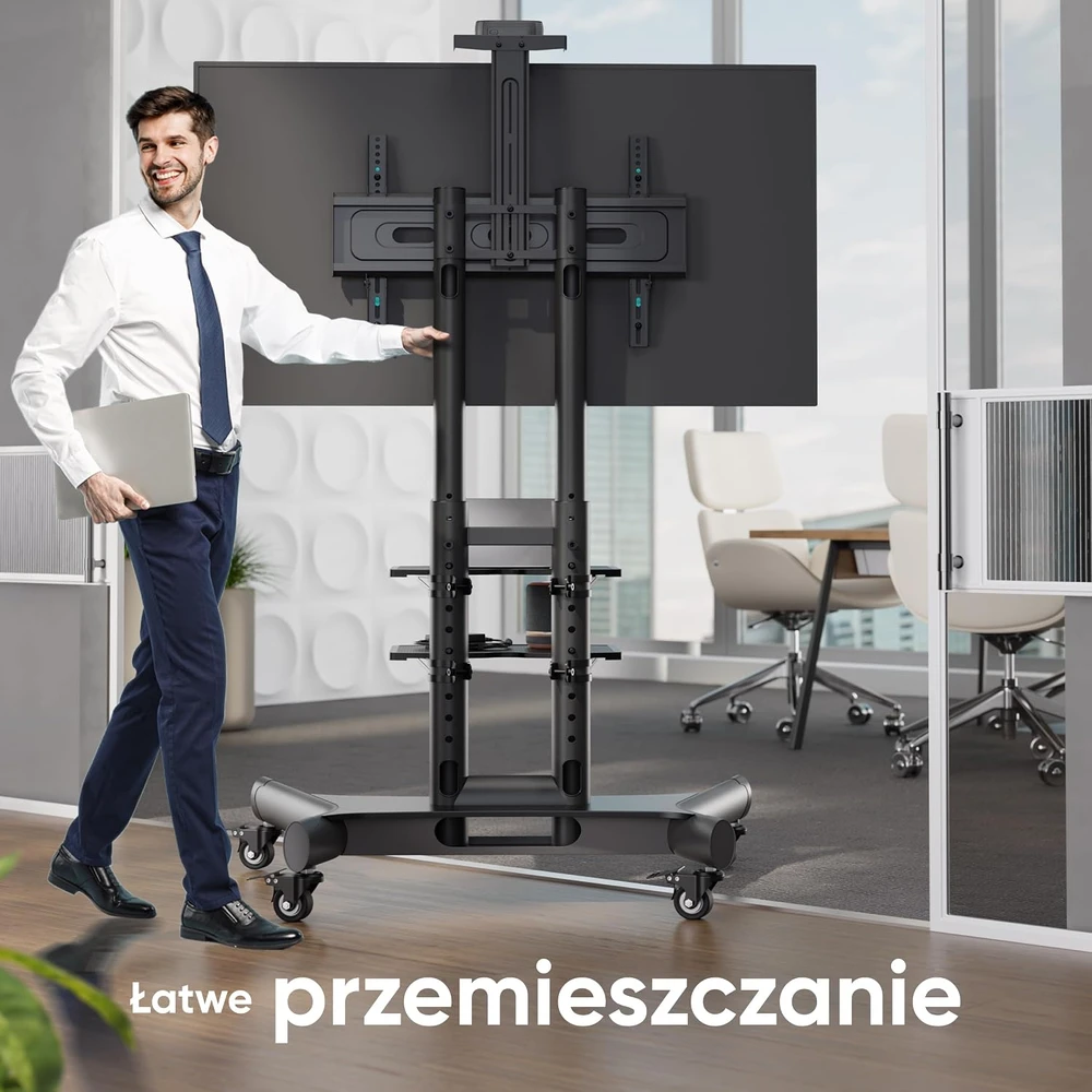 Laikiklis ONKRON mobilus televizoriaus stovas su ratukais 40–70 col., iki 45,5kg, VESA 600 × 400 TS1552-BLK-DE