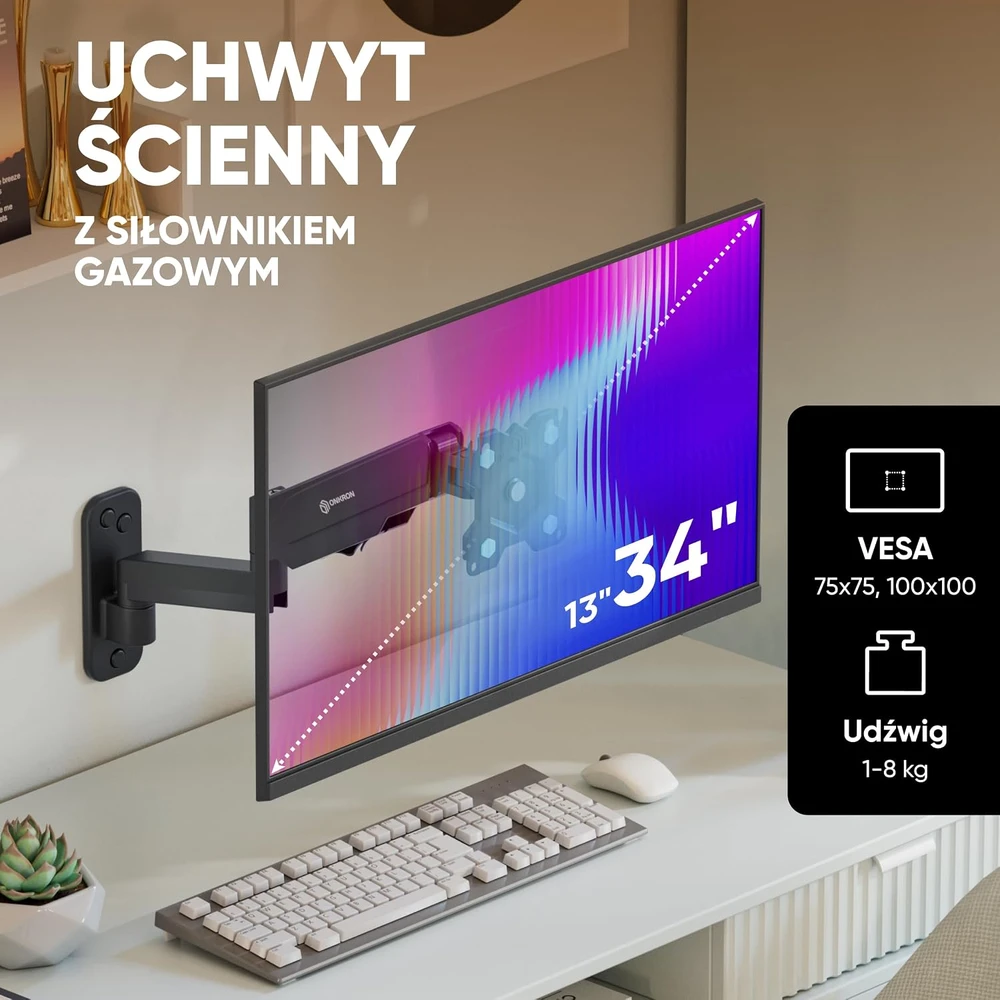 ONKRON sieninis laikiklis televizoriui ir monitoriui 13–34 col., iki 8kg, VESA 100 × 100, G150-B