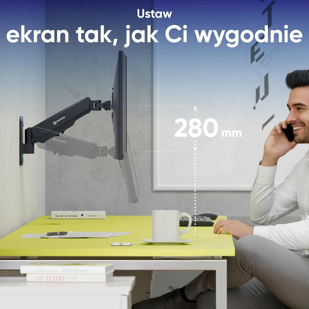 ONKRON sieninis monitoriaus laikiklis 13–34 col. iki 8kg su dujine spyruokle G120-B