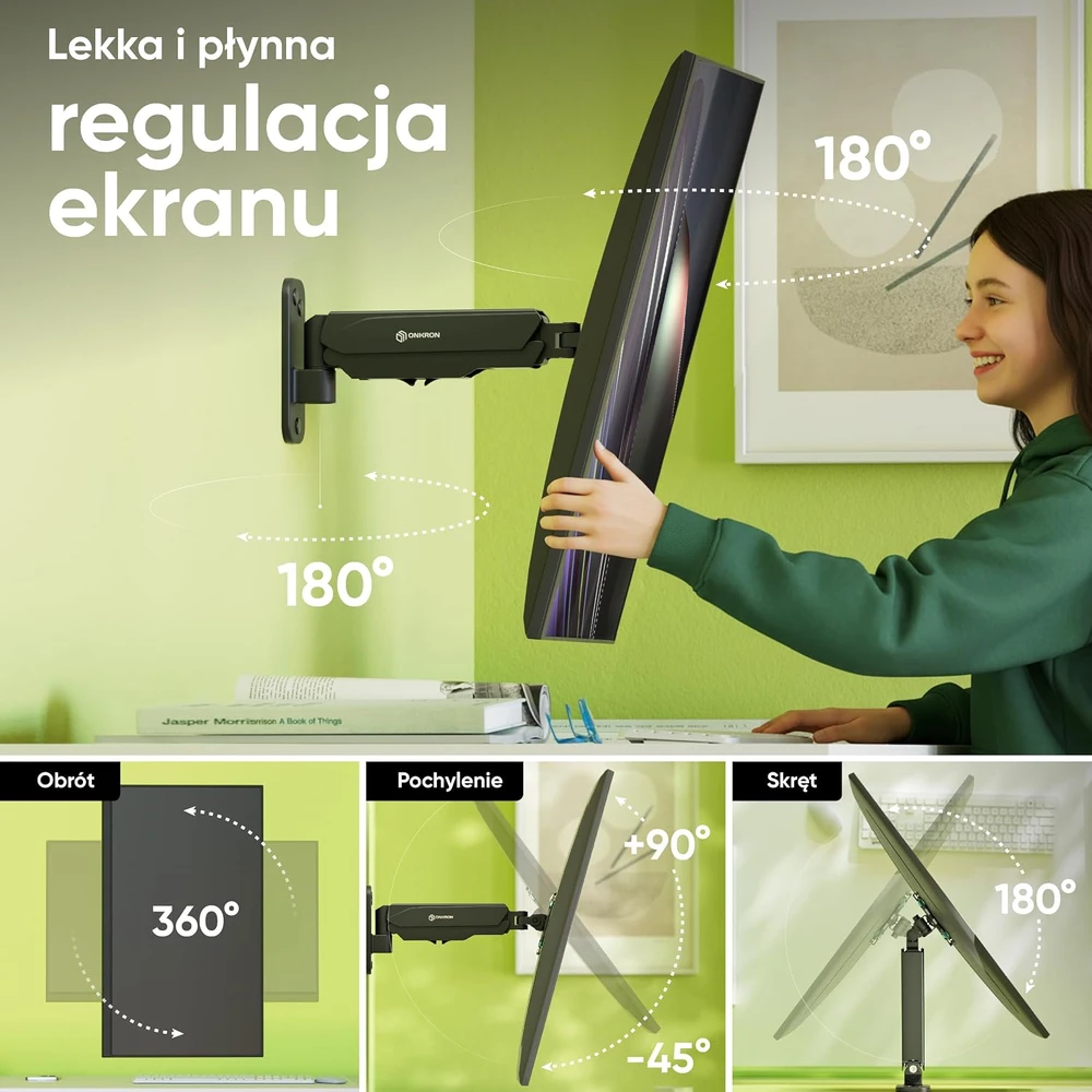 ONKRON sieninis monitoriaus laikiklis 13–34 col. iki 8kg su dujine spyruokle G120-B