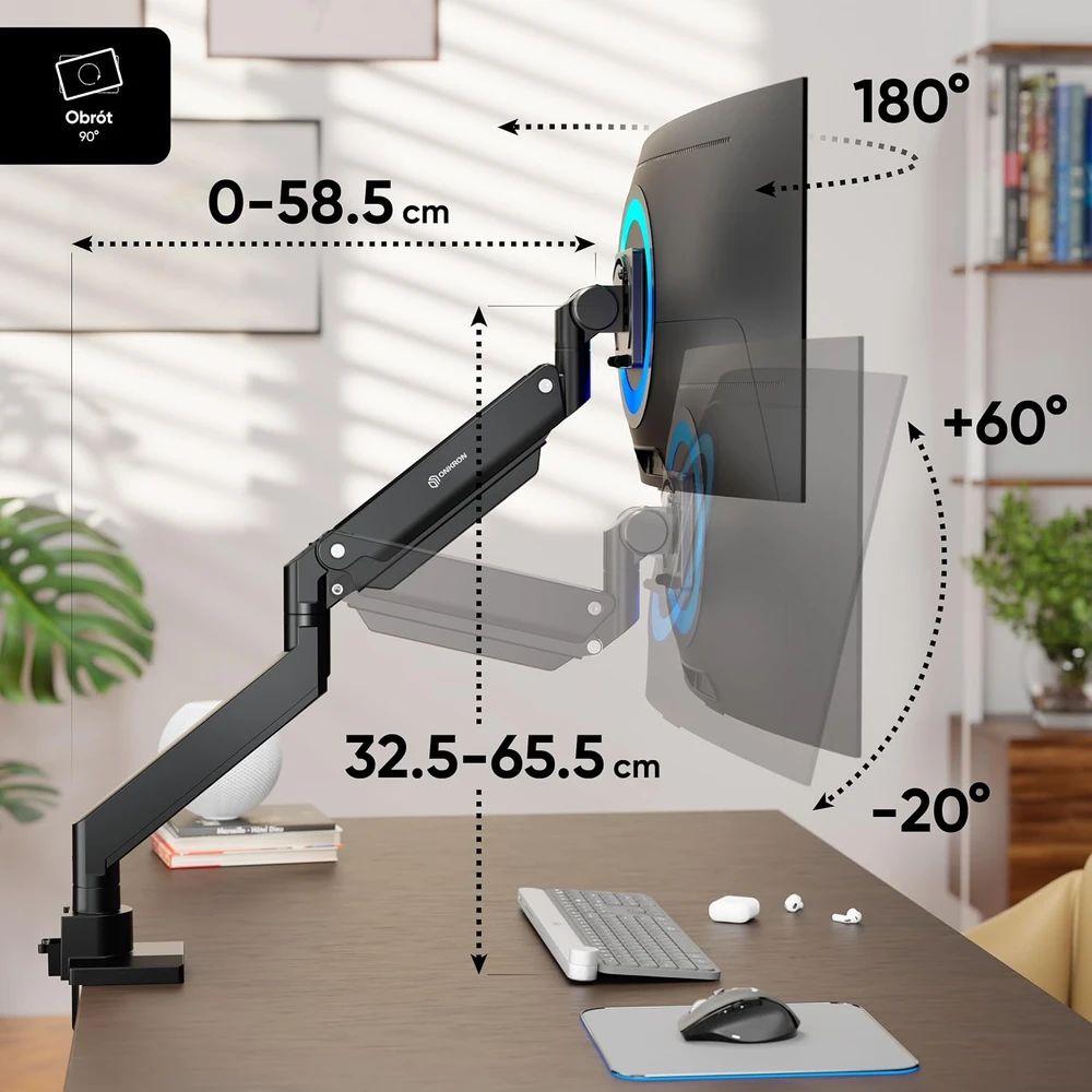 ONKRON G130-B Pasukamas ir pakreipiamas stalo laikiklis 17–57 colių monitoriams, maks. 27 kg, su rotacija, juodas