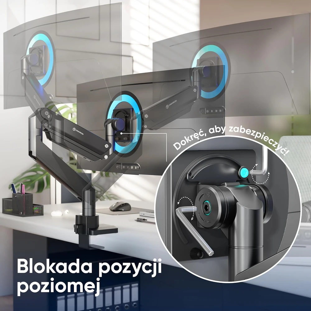 ONKRON G130-B Pasukamas ir pakreipiamas stalo laikiklis 17–57 colių monitoriams, maks. 27 kg, su rotacija, juodas