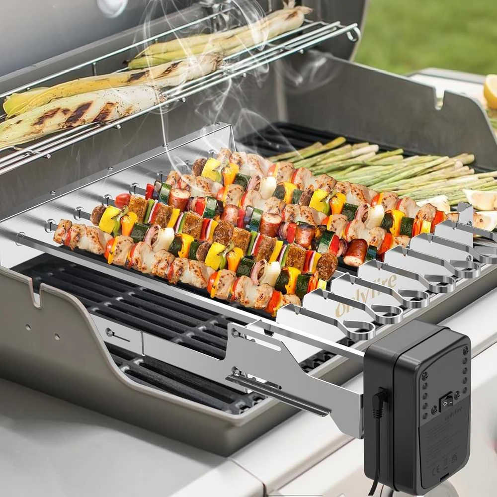 Onlyfire elektrinis nerūdijančio plieno šašlykinių suktuvo rinkinys su 7 iešmais ir dvikrypčiu varikliu F-BRK6088-SS1-EU
