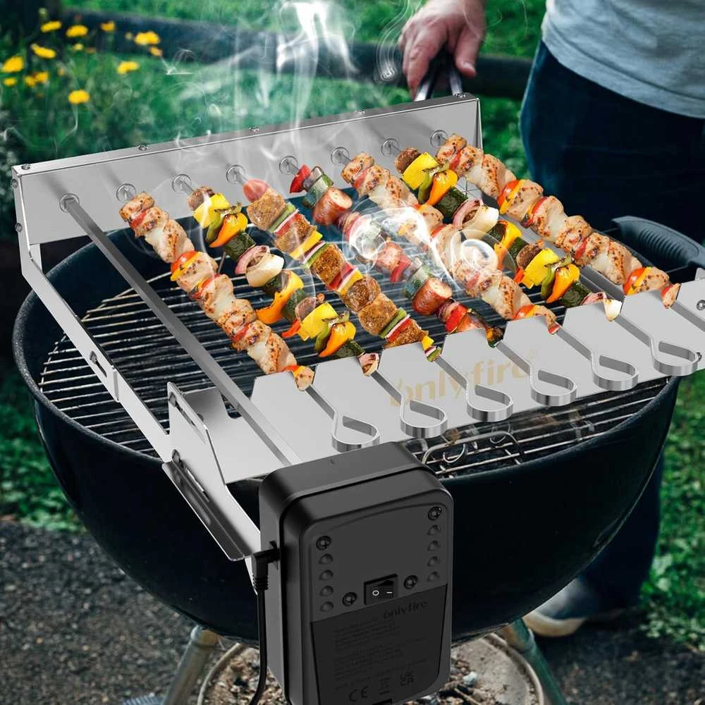 Onlyfire elektrinis nerūdijančio plieno šašlykinių suktuvo rinkinys su 7 iešmais ir dvikrypčiu varikliu F-BRK6088-SS1-EU