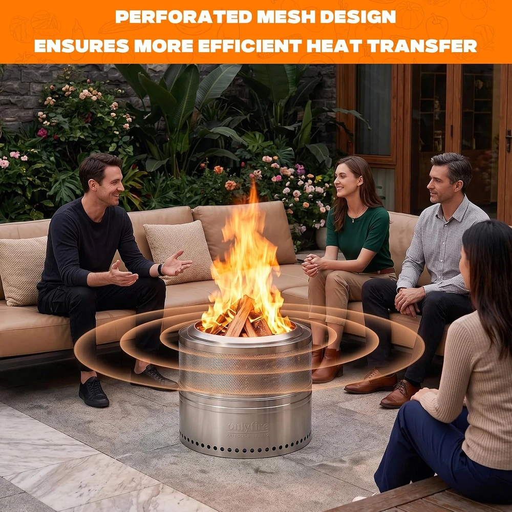 onlyfire mažo dūmingumo medieninis lauko ugniakuras 50 cm su krepšiu F-FPA5245-SS1-EU