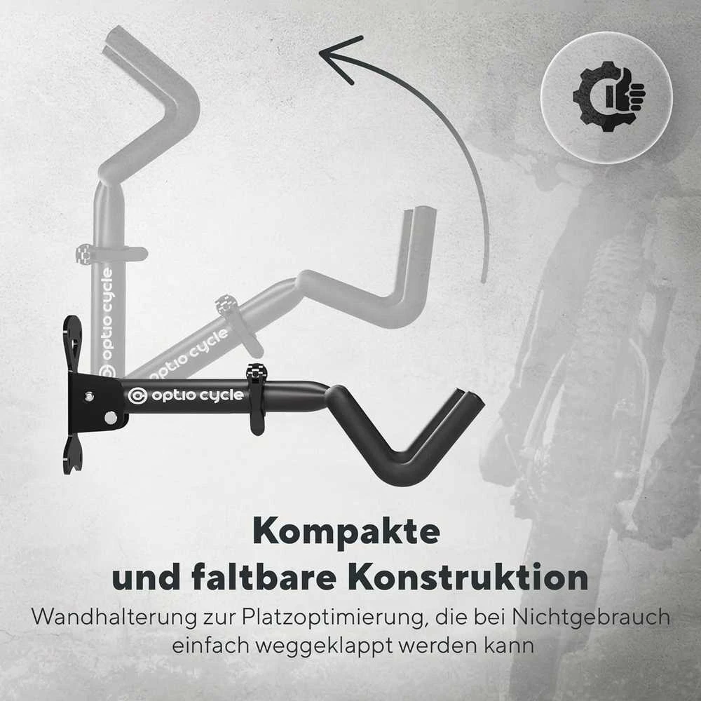 Optio Cycle sieninis dviračio laikiklis, sulankstomas, apkrova iki 32 kg, Bike Rack Wall Mount