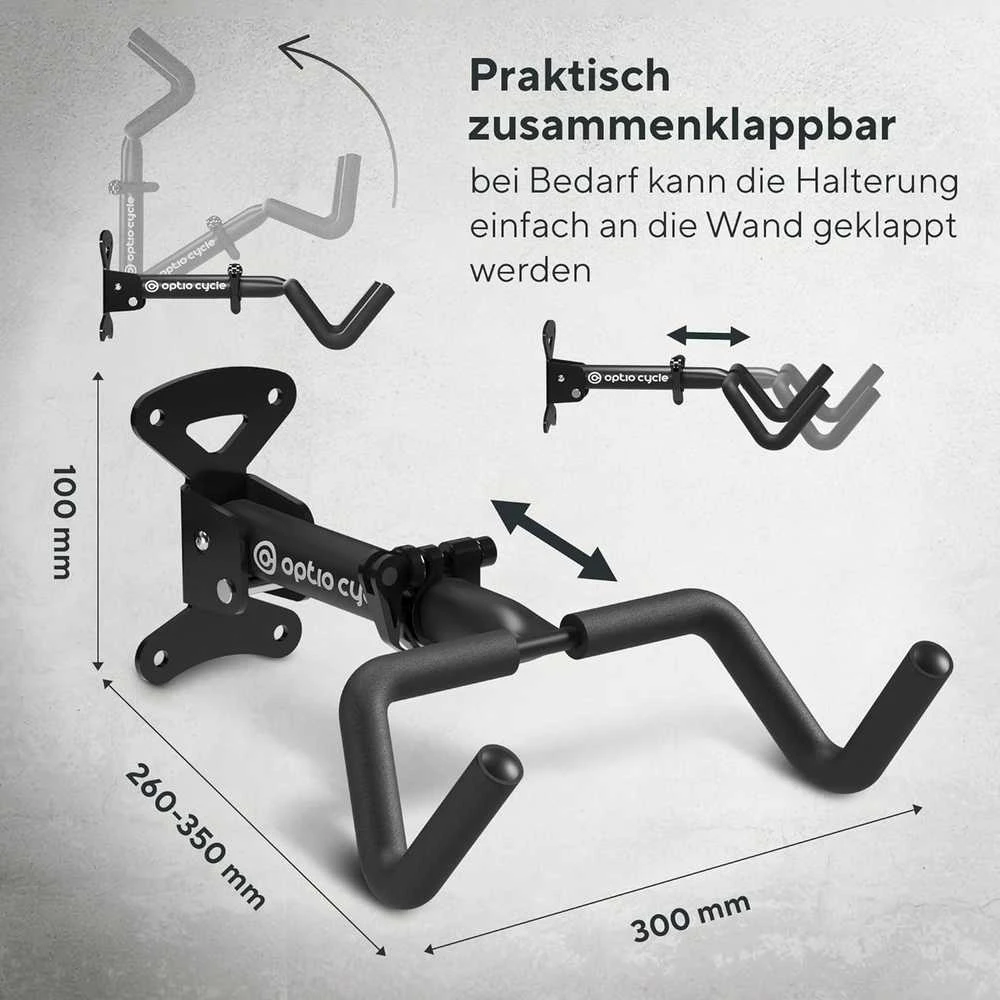 Optio Cycle sieninis dviračio laikiklis, sulankstomas, apkrova iki 32 kg, Bike Rack Wall Mount