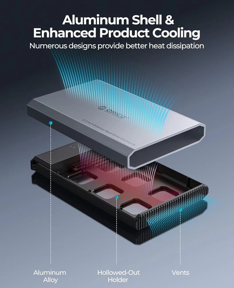 ORICO 2,5 col. SATA HDD ir SSD išorinis dėklas USB-C 3.2 Gen 2, 6 TB, DD25C3