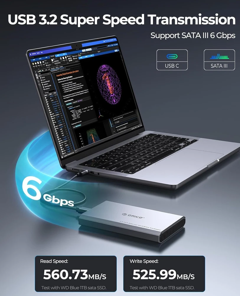 ORICO 2,5 col. SATA HDD ir SSD išorinis dėklas USB-C 3.2 Gen 2, 6 TB, DD25C3