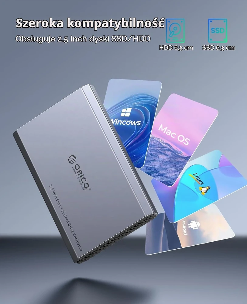 ORICO 2,5 col. SATA HDD ir SSD išorinis dėklas USB-C 3.2 Gen 2, 6 TB, DD25C3