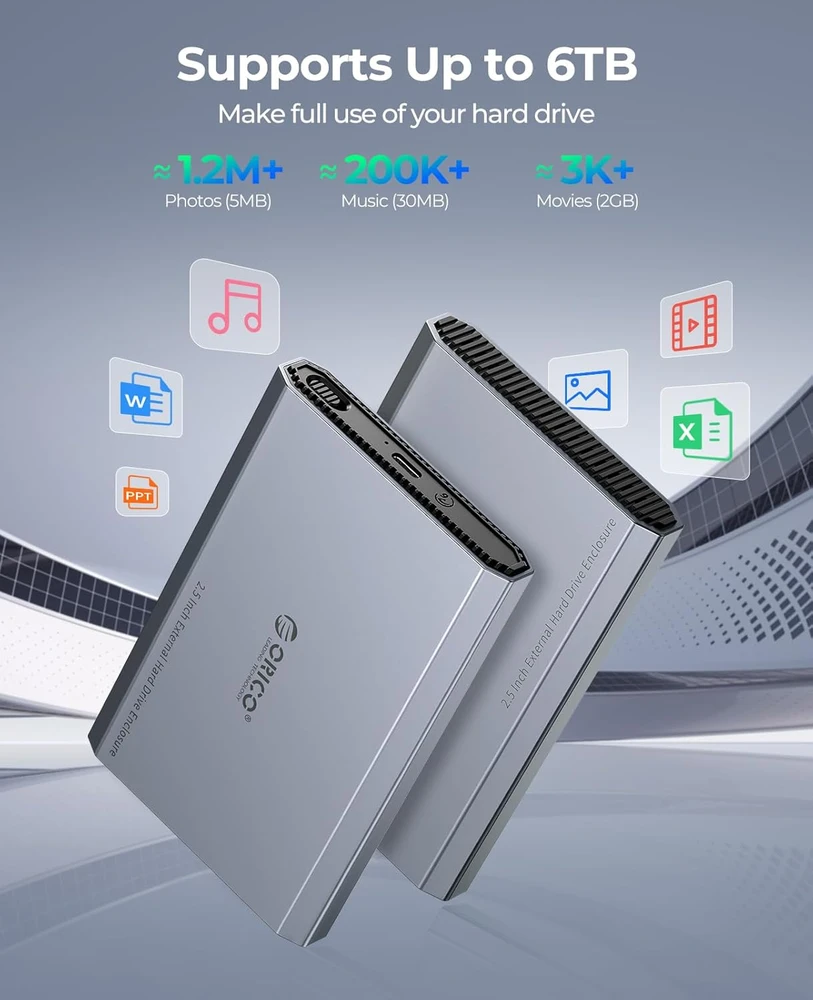 ORICO 2,5 col. SATA HDD ir SSD išorinis dėklas USB-C 3.2 Gen 2, 6 TB, DD25C3