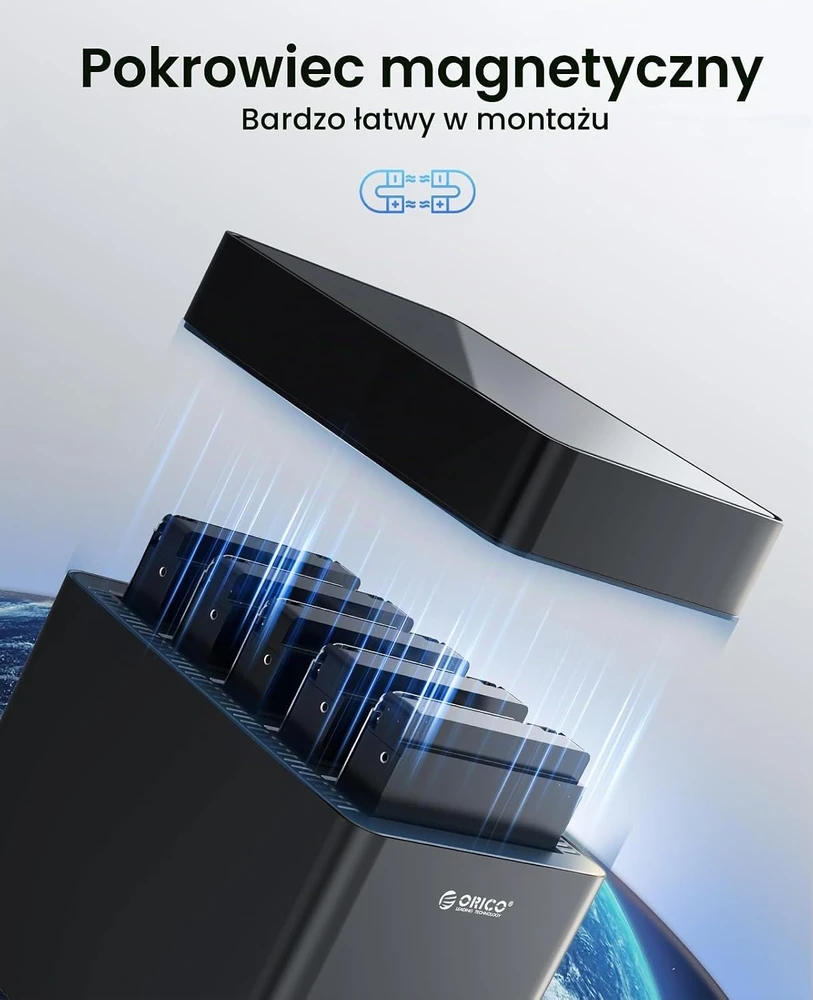 ORICO 5 diskų dokavimo stotelė USB-C SATA 3,5 col. HDD/SSD, 80 TB DS500C3