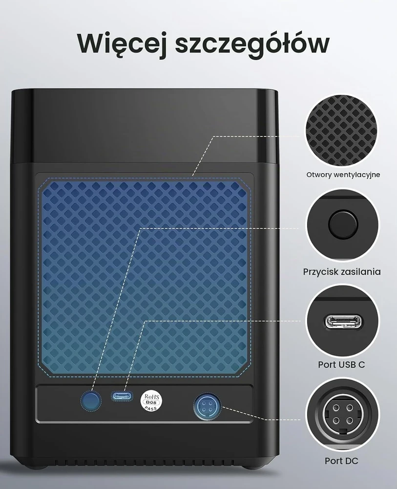 ORICO 5 diskų dokavimo stotelė USB-C SATA 3,5 col. HDD/SSD, 80 TB DS500C3