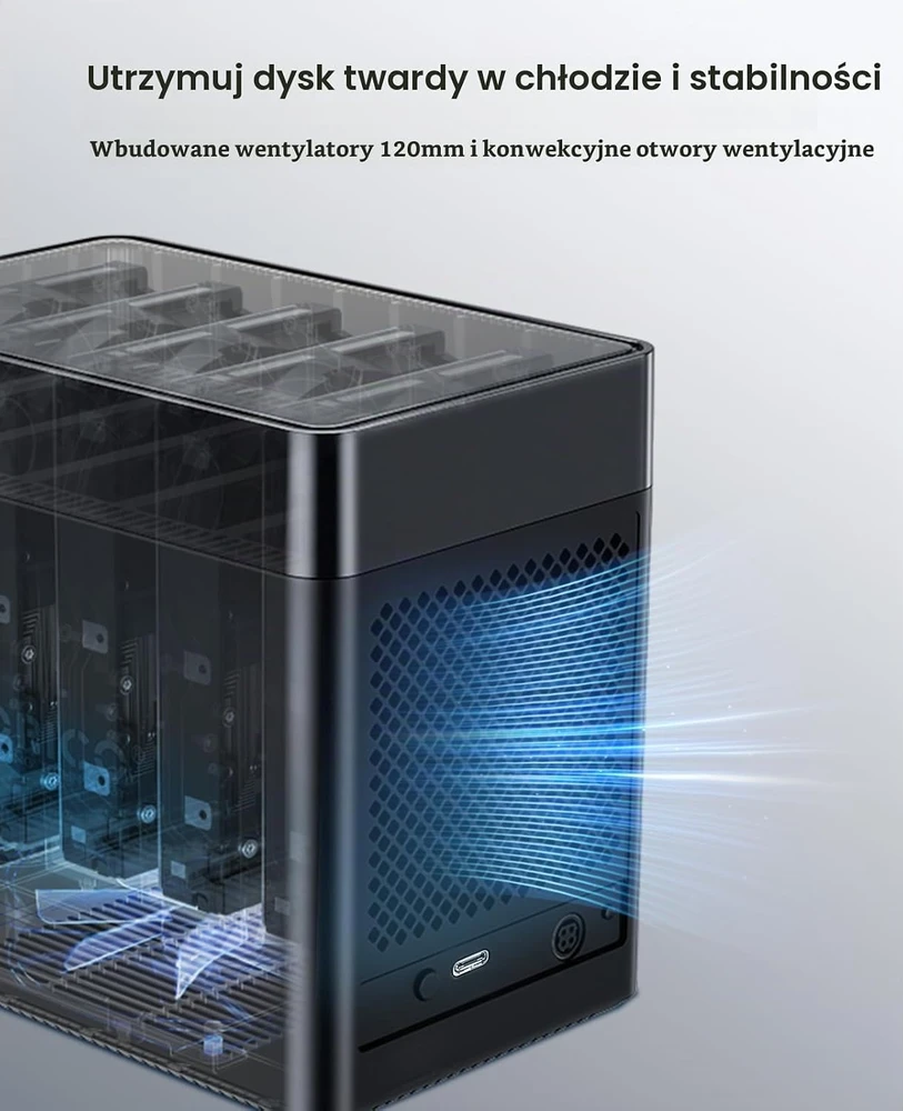 ORICO 5 diskų dokavimo stotelė USB-C SATA 3,5 col. HDD/SSD, 80 TB DS500C3