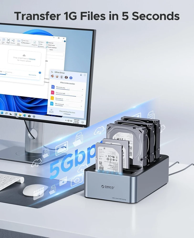 Orico 6656C3-C 5 skyrių prijungimo stotelė su „Offline Clone“ funkcija 2.5"/3.5" SATA HDD/SSD – Pilka