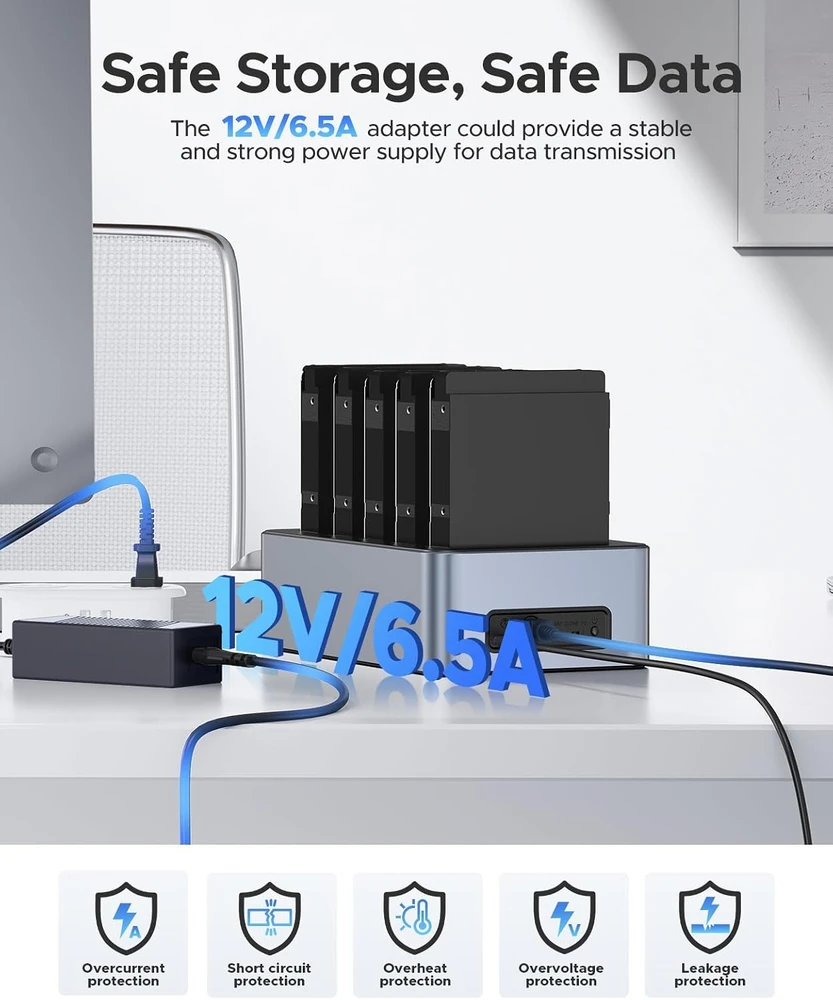 Orico 6656C3-C 5 skyrių prijungimo stotelė su „Offline Clone“ funkcija 2.5"/3.5" SATA HDD/SSD – Pilka