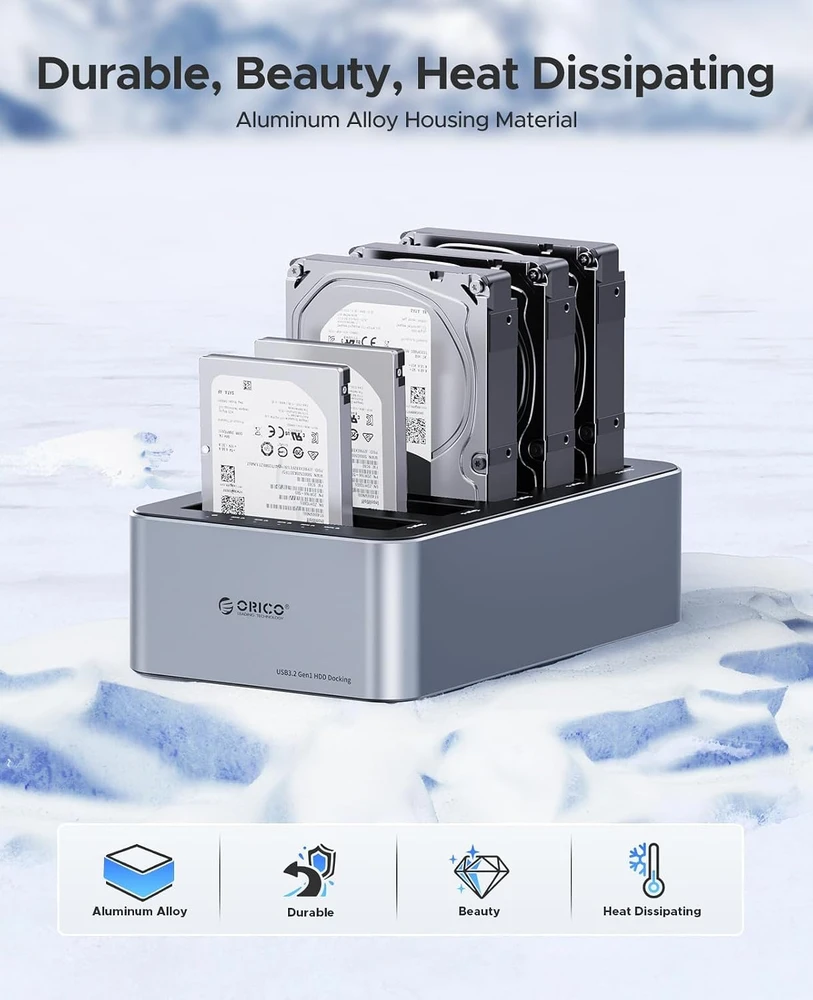 Orico 6656C3-C 5 skyrių prijungimo stotelė su „Offline Clone“ funkcija 2.5"/3.5" SATA HDD/SSD – Pilka