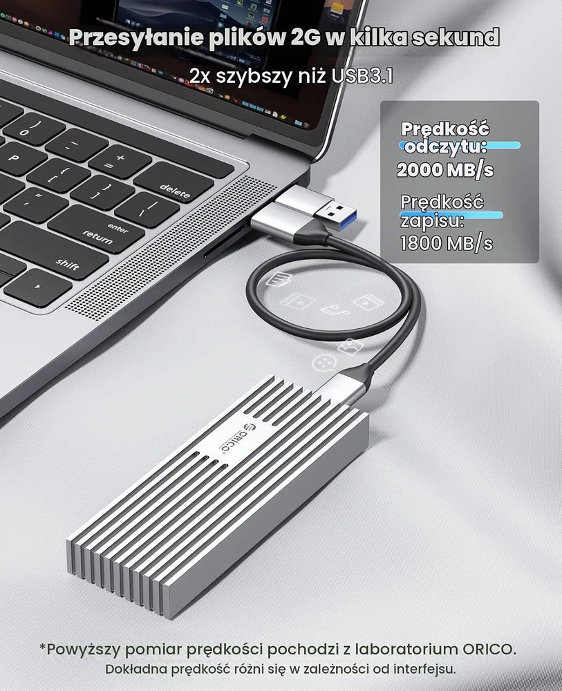 ORICO aliumininis M.2 NVMe SSD dėklas su USB-C 3.2 Gen 2x2, 20 Gb/s, M233