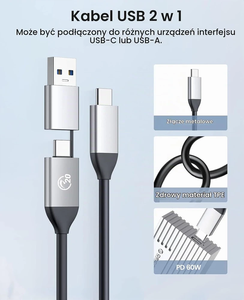 ORICO aliumininis M.2 NVMe SSD dėklas su USB-C 3.2 Gen 2x2, 20 Gb/s, M233
