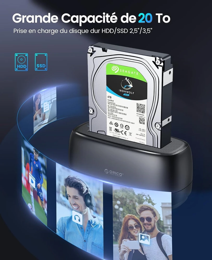 ORICO diskų dokavimo stotelė 2.5/3.5 col. SATA HDD/SSD, USB 3.2 Gen 1, 20 TB, DD18C3-EU