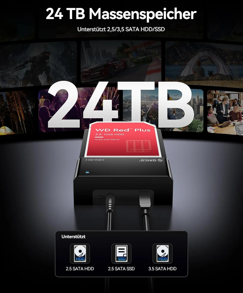 ORICO išorinė SATA HDD ir SSD dokavimo stotelė USB 3.0, 5 Gb/s, iki 24 TB, 6518