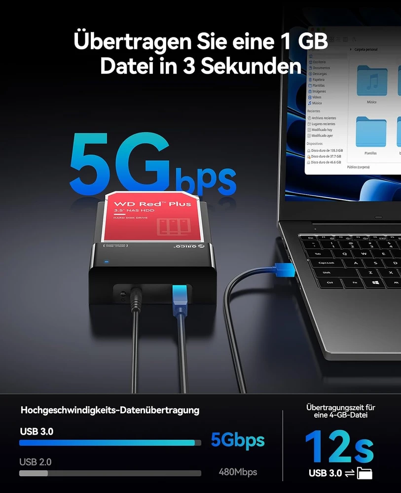 ORICO išorinė SATA HDD ir SSD dokavimo stotelė USB 3.0, 5 Gb/s, iki 24 TB, 6518