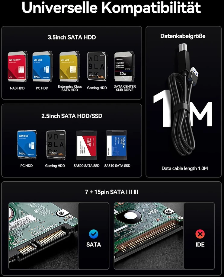 ORICO išorinė SATA HDD ir SSD dokavimo stotelė USB 3.0, 5 Gb/s, iki 24 TB, 6518